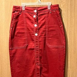 Zara Red Denim Midi Skirt